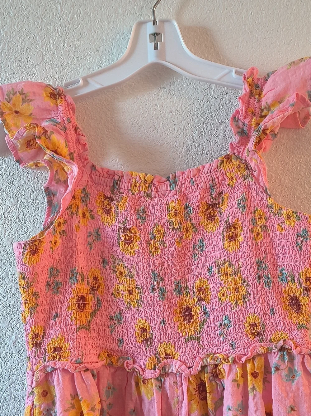 Old Navy Pink Floral Smocked Sundress with Ruffle Straps